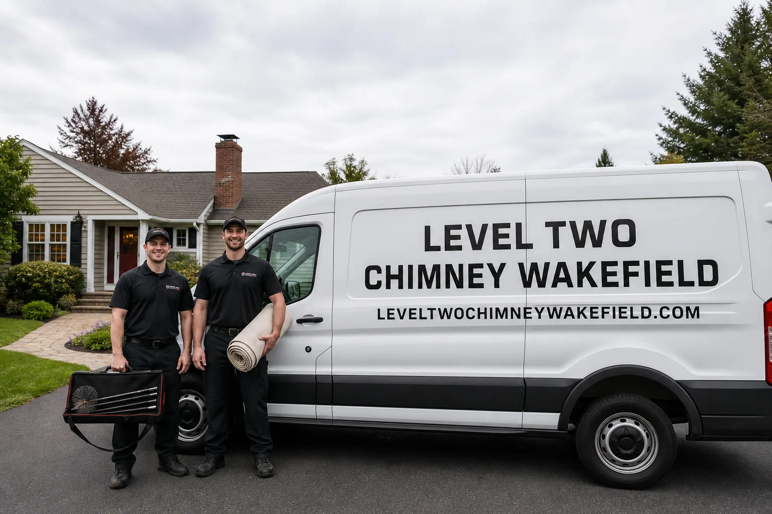 Level Two Chimney Wakefield chimney cleaning service vehicle and crew in Wakefield, MA